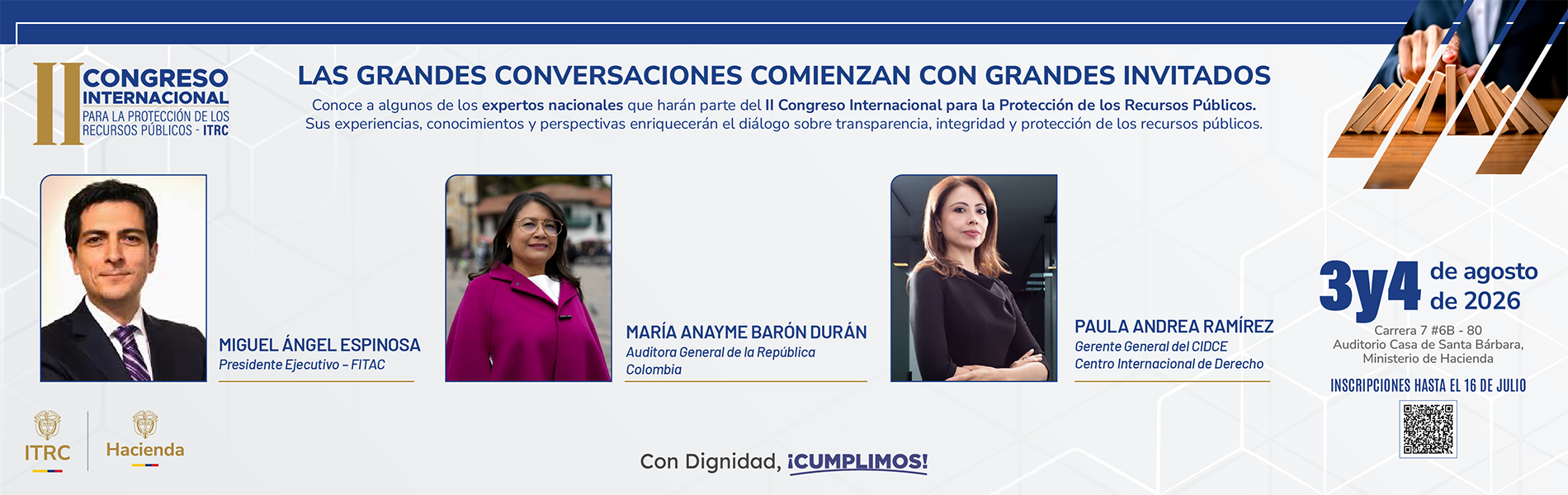 Panelistas nacionales del II Congreso CIPREP 2026 — expertos en control fiscal y protección de recursos públicos que dialogarán en el congreso.
